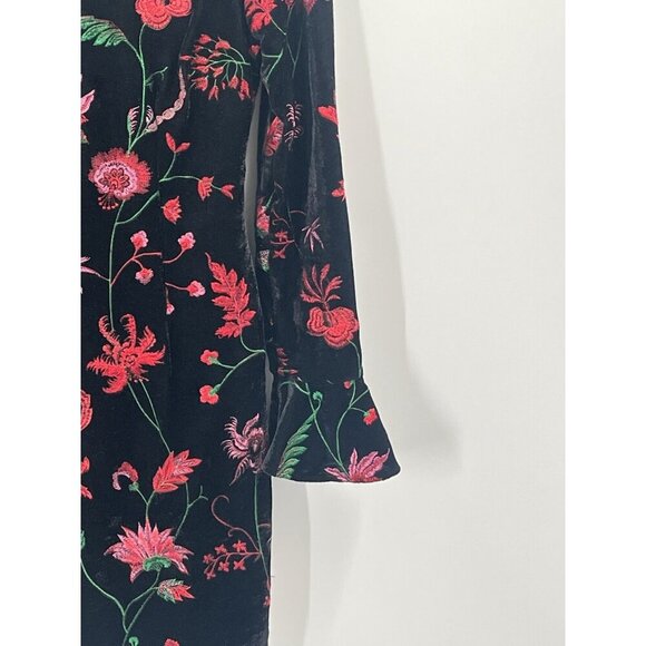 Aidan Mattox Black Velvet Floral Embroidered Dress Sz 6 Romantic Witchy Goth - Picture 2 of 6